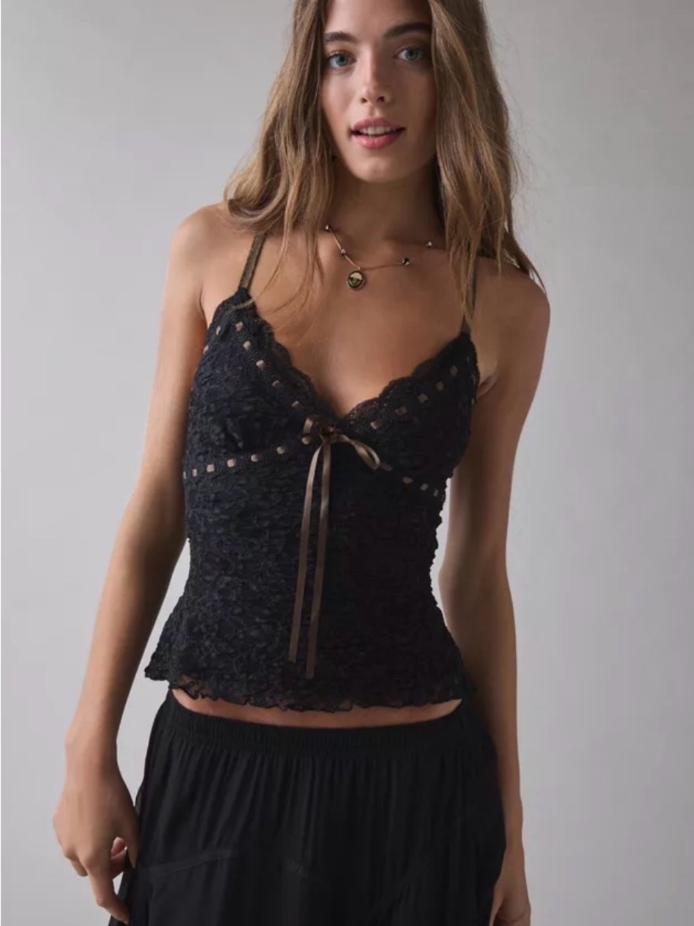 Urban Outfitters Black Lace Camisole with Satin Bow